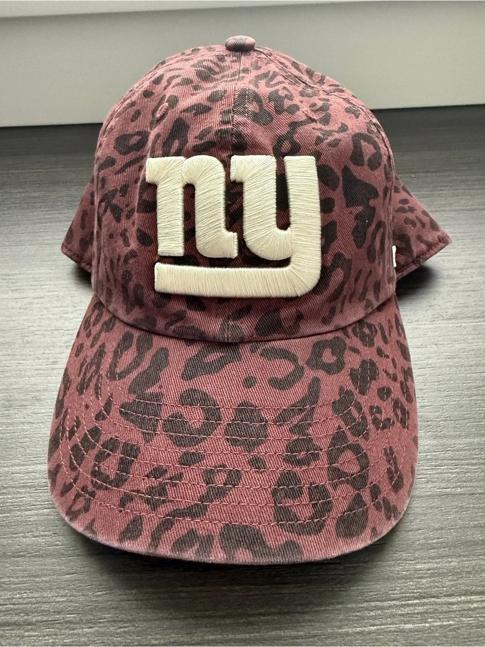 NFL Women’s Leopard-Print Cap in Brown and Black with Cream NY Giants Logo